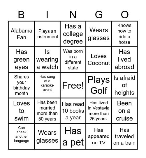 Find someone who....... Bingo Card