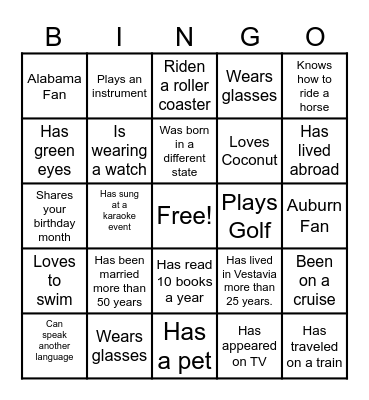 Find someone who....... Bingo Card