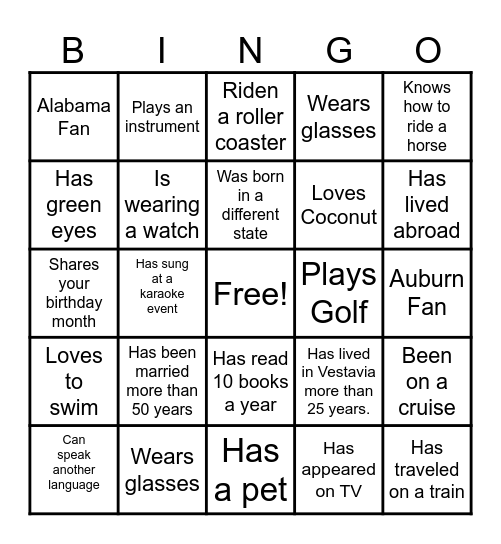 Find someone who....... Bingo Card