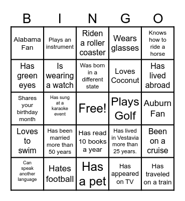 Find someone who....... Bingo Card