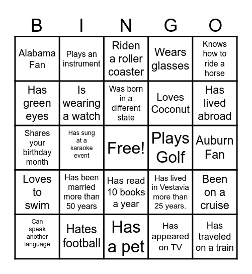 Find someone who....... Bingo Card