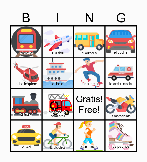 Loteria: El Transporte Bingo Card