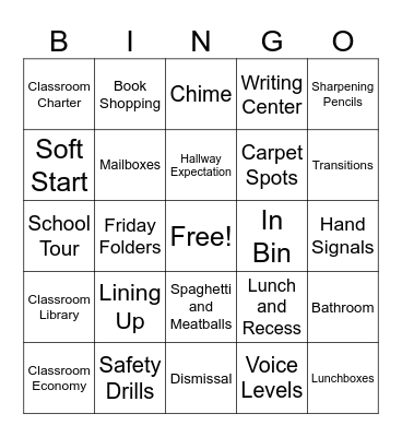 3L Classroom Expectation Bingo Card