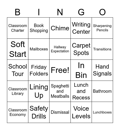 3L Classroom Expectation Bingo Card