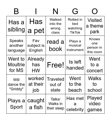WELCOME BACK! Bingo Card