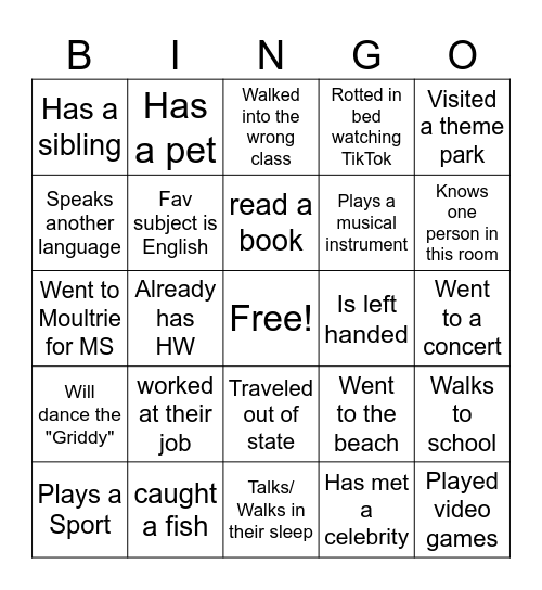 WELCOME BACK! Bingo Card