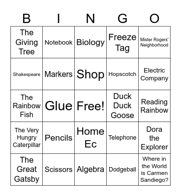 Back to School Bingo Card