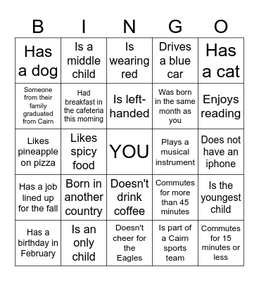 Getting to know each other Bingo Card