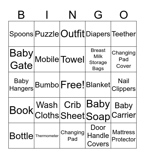 Jen & Daniel's Shower Baby Gift Bingo Card