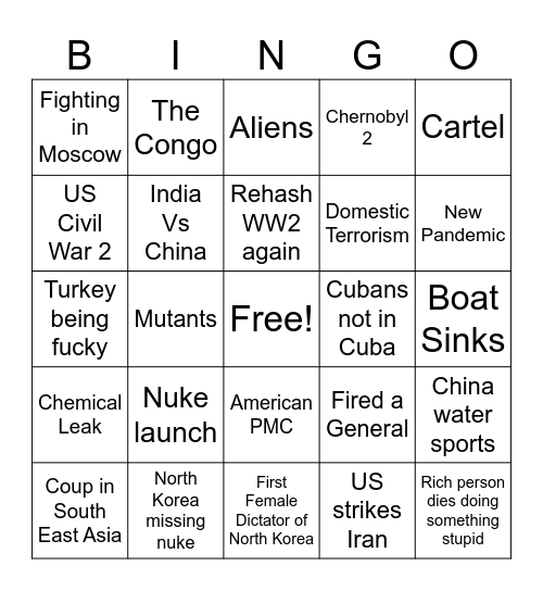 Mid 2024 to 2025 Bingo Card