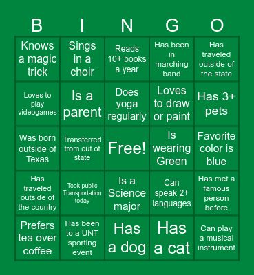 Transfer Experience Human Bingo Card