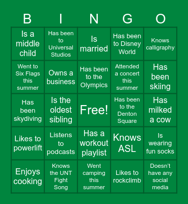 Transfer Experience Human Bingo Card