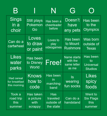 Transfer Experience Human Bingo Card