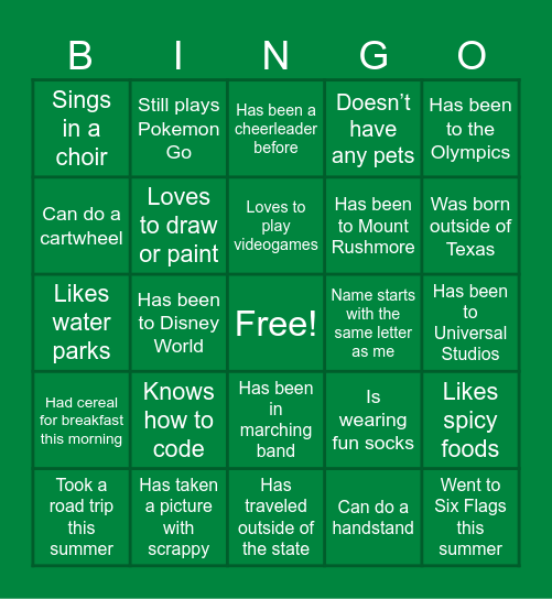 Transfer Experience Human Bingo Card