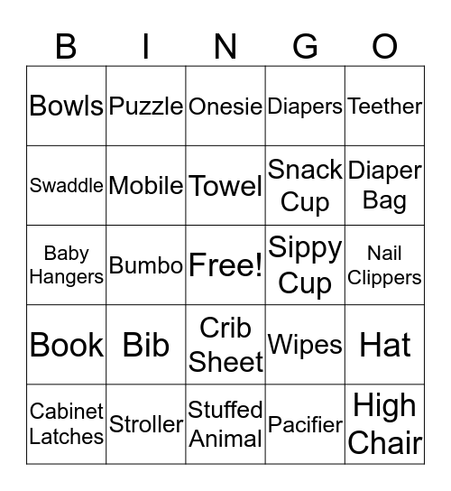 Jen & Daniel's Shower Baby Gift Bingo Card