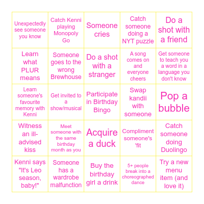 Birthday Bingo Card