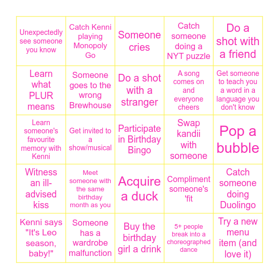 Birthday Bingo Card