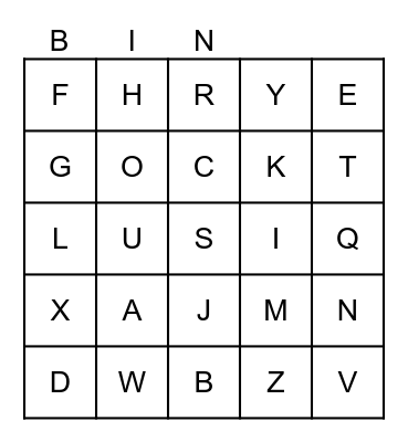 ALPHABET Bingo Card