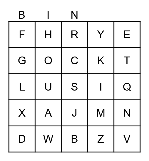 ALPHABET Bingo Card