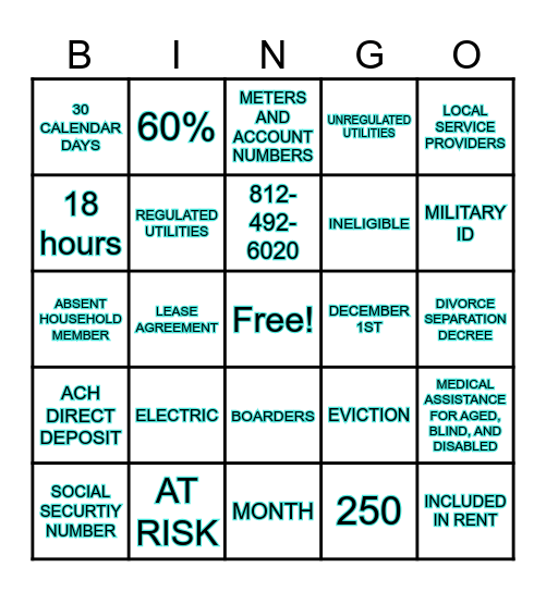 ENERGY ASSISTANCE Bingo Card