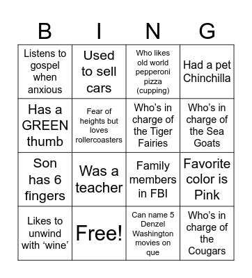 Training Bingo Card
