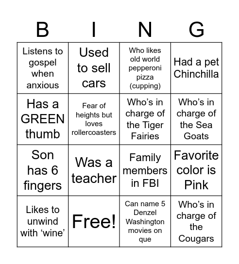 Training Bingo Card