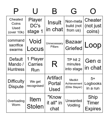 PUBGO Bingo Card