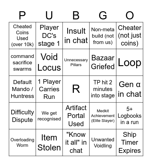 PUBGO Bingo Card