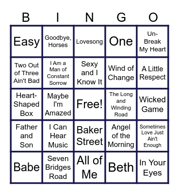 MUSIC BINGO at the Ann Arbor Eagles! Bingo Card