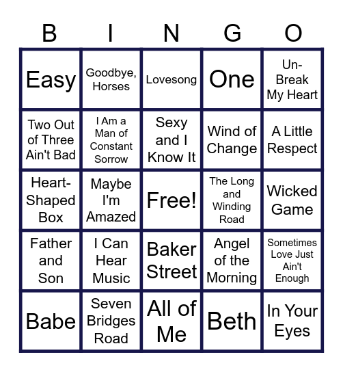 MUSIC BINGO at the Ann Arbor Eagles! Bingo Card