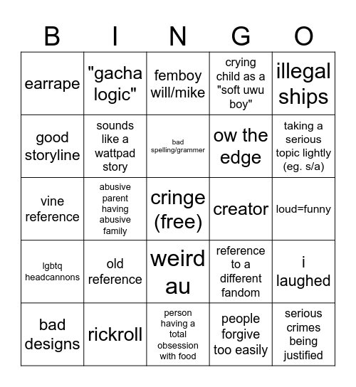 gacha fnaf bingo Card