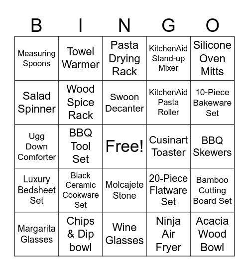 Bridal Bingo Card