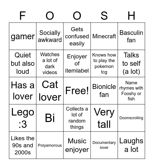 How fooshy are you? Bingo Card