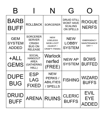 DND BINGO Card