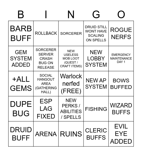 DND BINGO Card