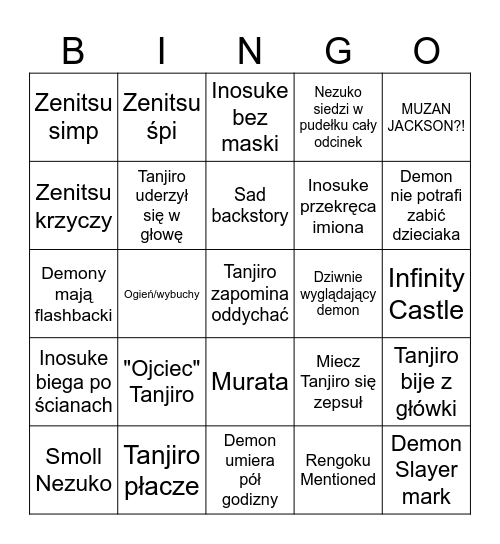 Demon Slayer Bingo Card