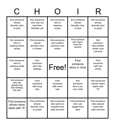 Get to Know You Bingo Card