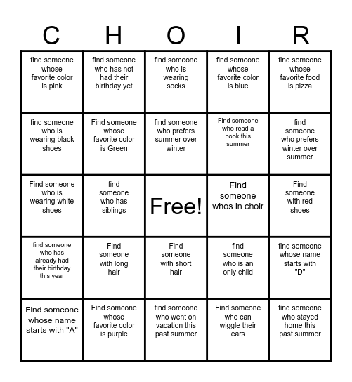 Get to Know You Bingo Card