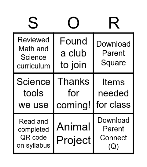 Back to School Night Soaring with Mrs. Cremeens Bingo Card