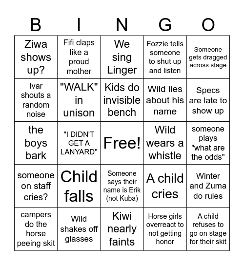 FINAL CAMPFIRE Bingo Card