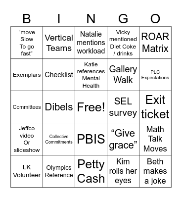 Rooney PD Bingo Card