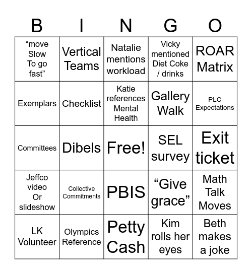 Rooney PD Bingo Card