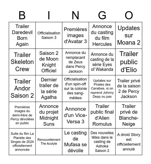 D23 Bingo Card