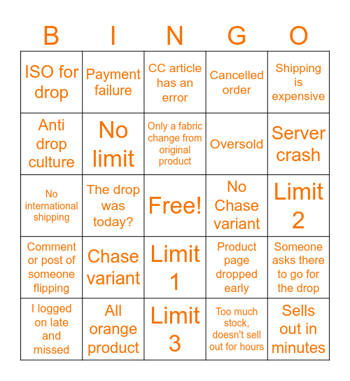 Carryology Bingo Card