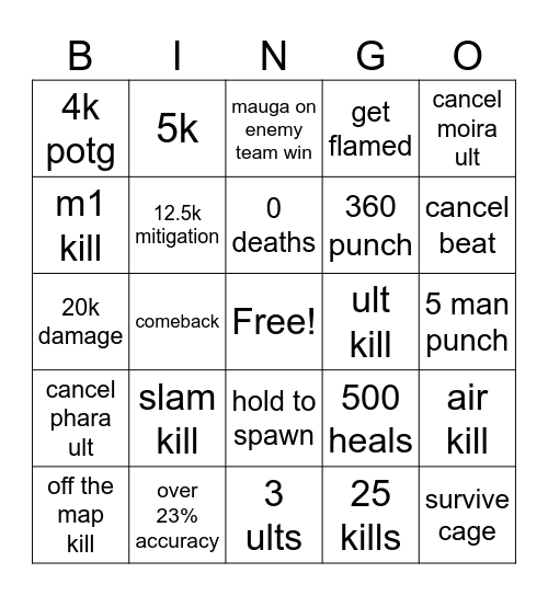 Doomfist bingo Card