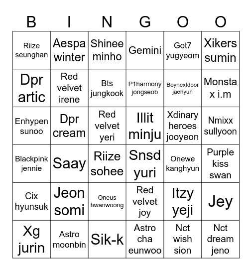 My Kpop Biases 😈 (80+) Bingo Card