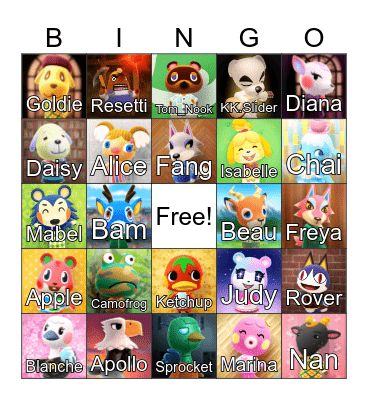 Animal Crossing Bingo Card