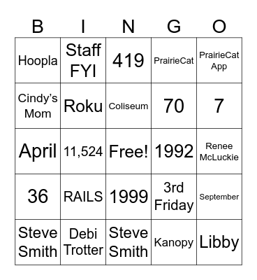 CCPLD Staff Bingo Card