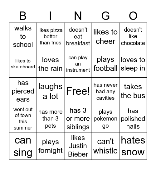 Untitled Bingo Card