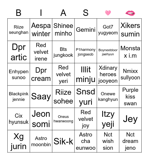 MY BIAS BINGO 🫦 80+ Bingo Card